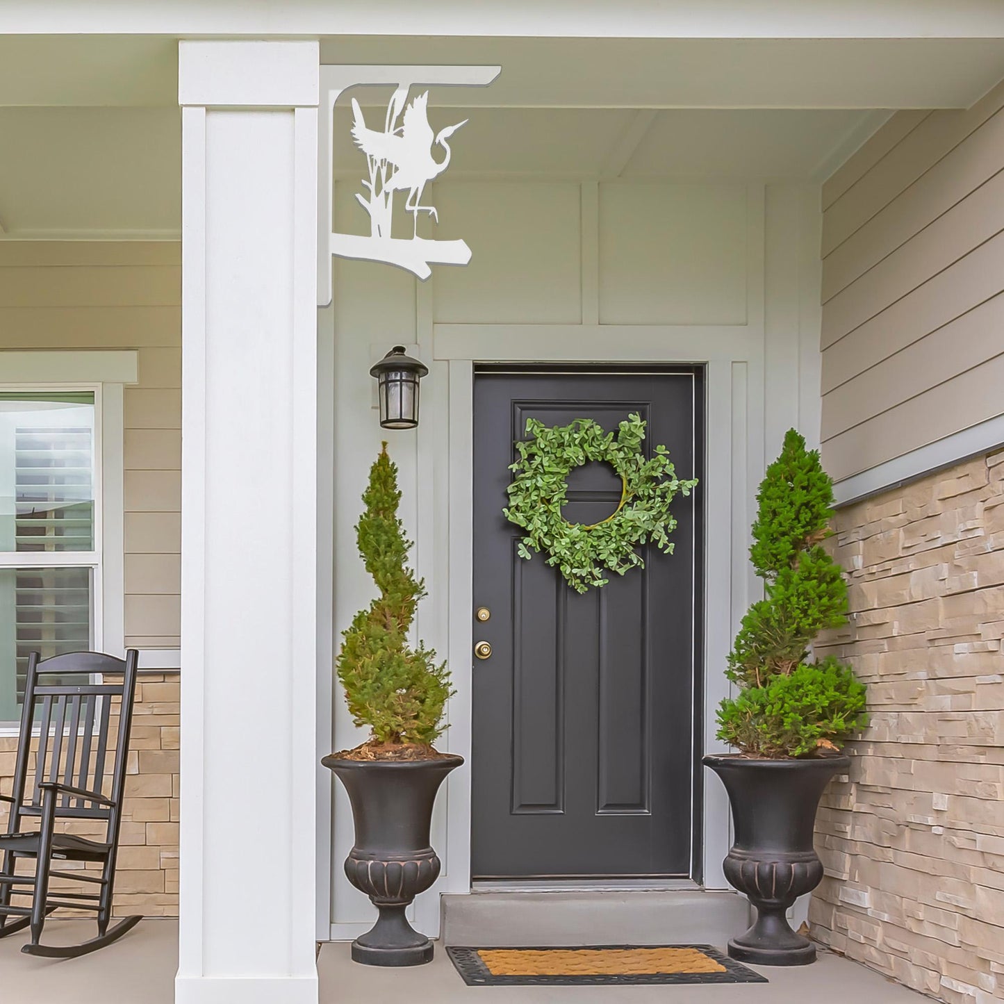 Egret Heron Mailbox Bracket: Weather Resistant PVC, Wings Expanded
