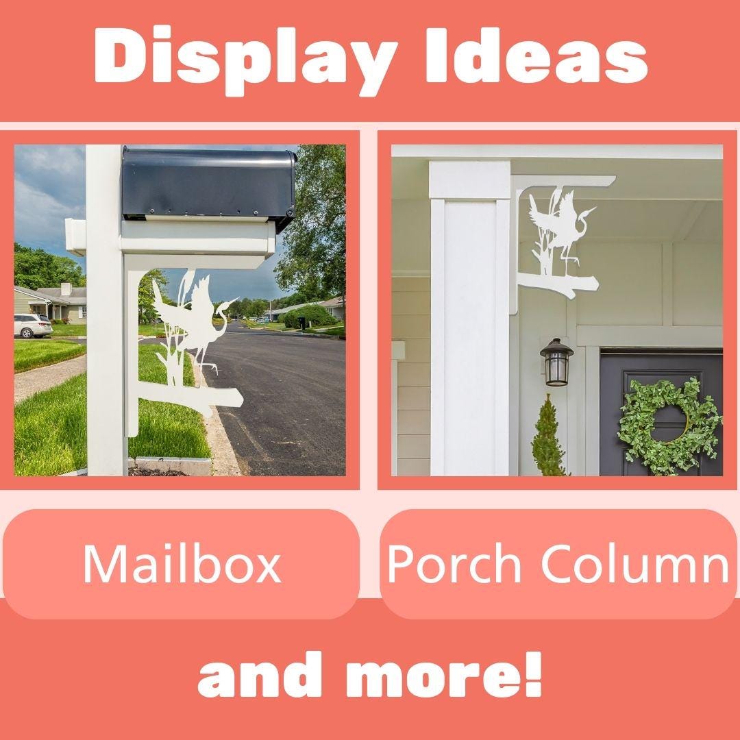 Egret Heron Mailbox Bracket: Weather Resistant PVC, Wings Expanded