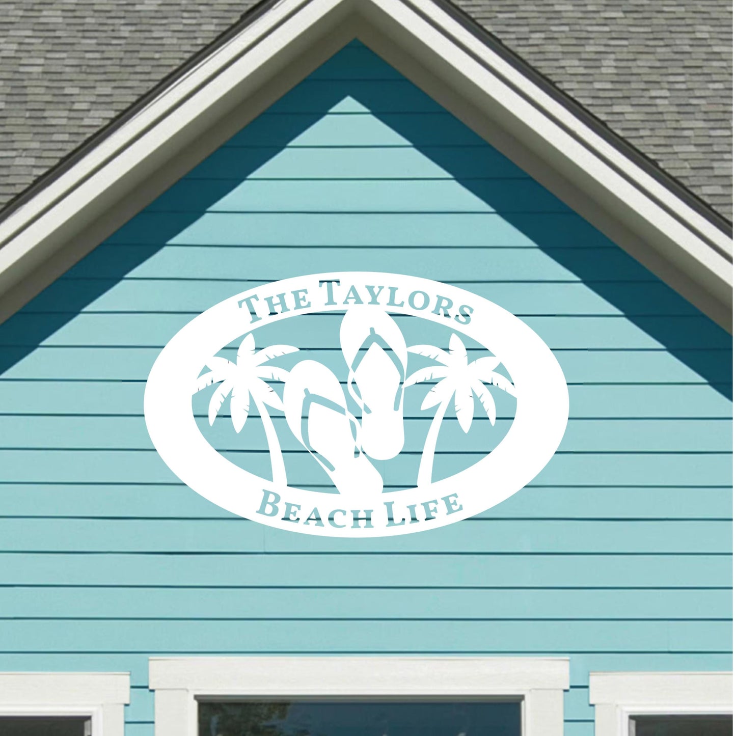 Personalized Beach House Sign: Flip Flop Family Name, Palm Tree Decor