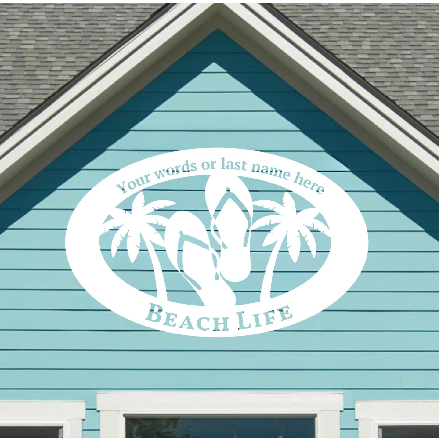 Personalized Beach House Sign: Flip Flop Family Name, Palm Tree Decor