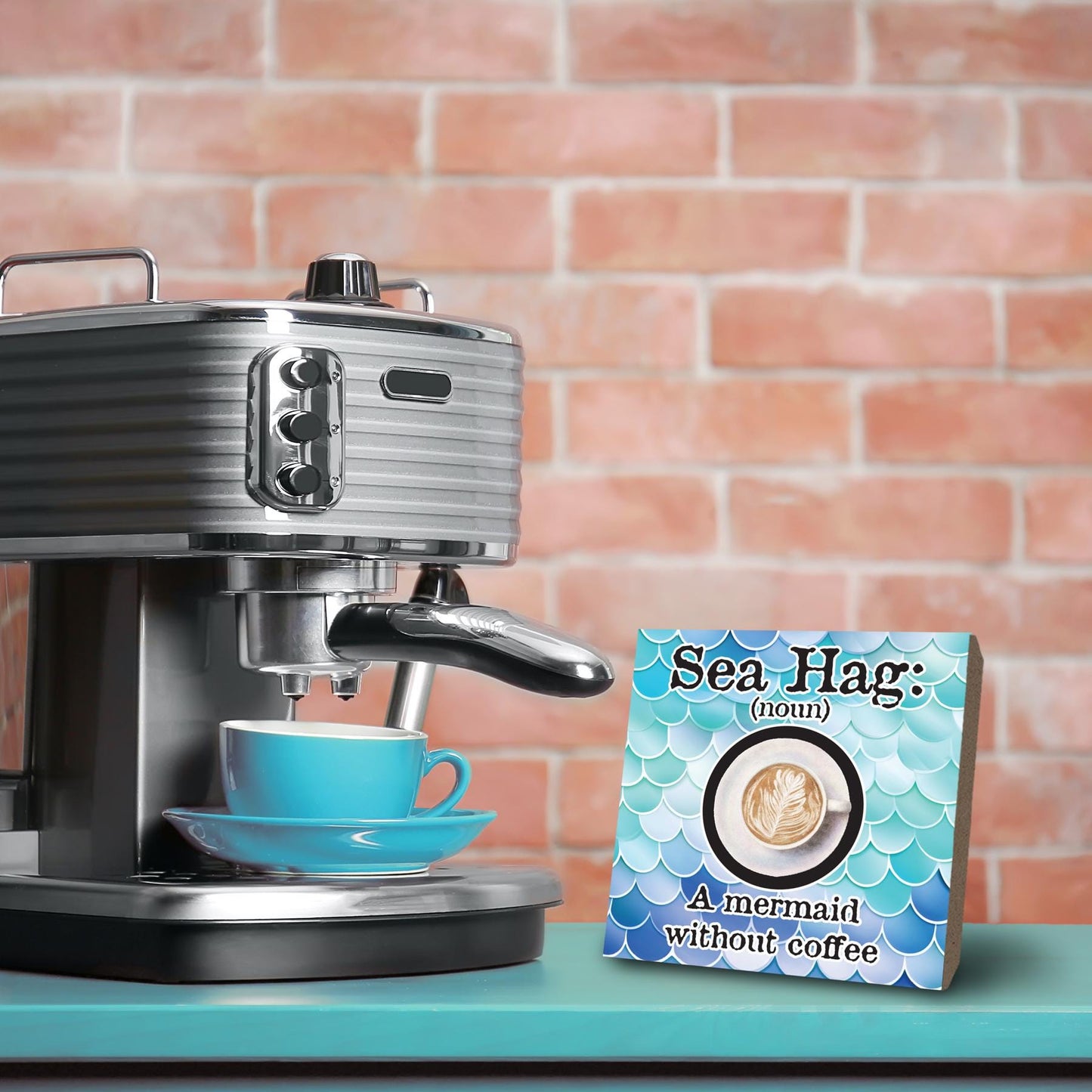 Funny Mermaid Coffee Sign: Sea Hag Wooden Decor, Beach House Gift
