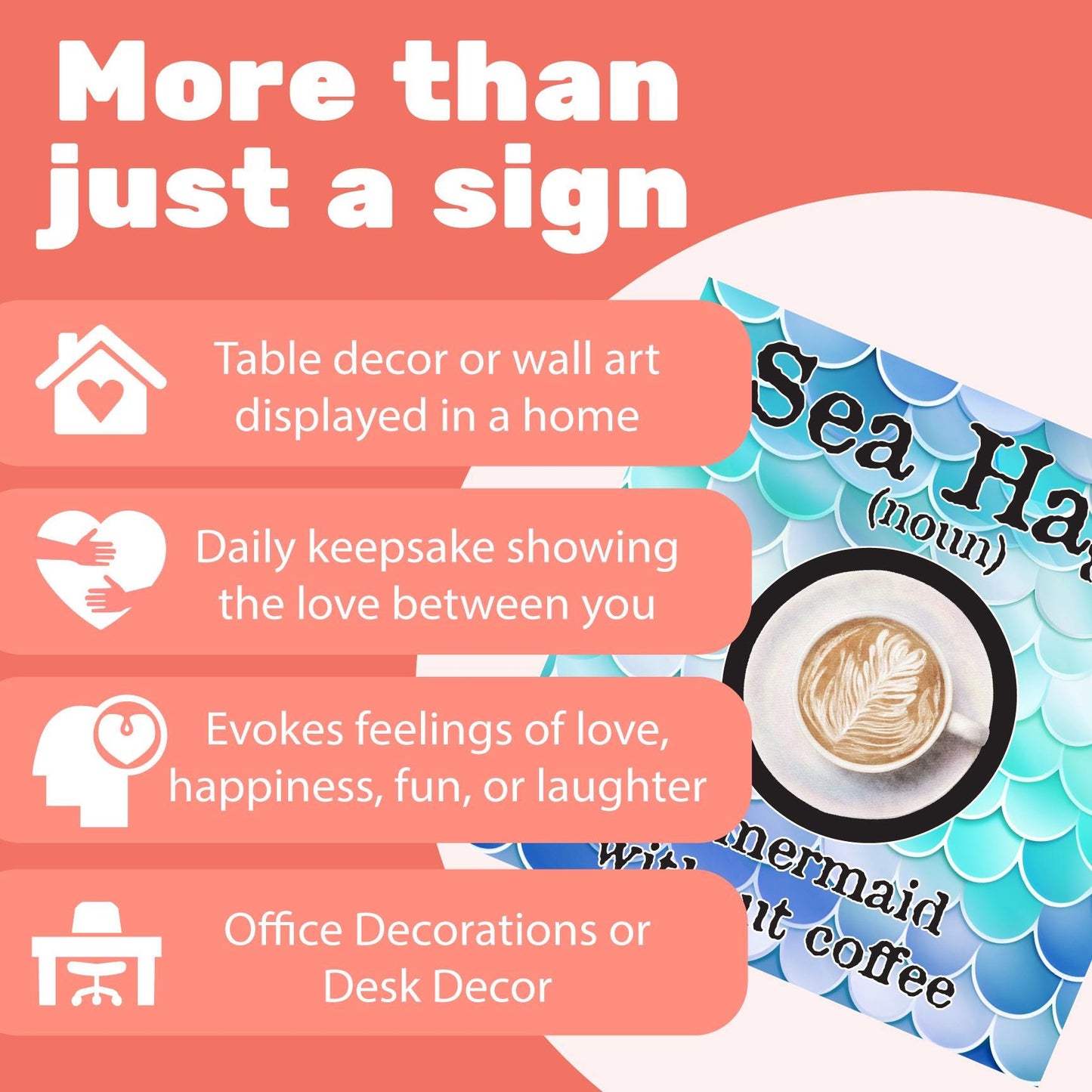 Funny Mermaid Coffee Sign: Sea Hag Wooden Decor, Beach House Gift