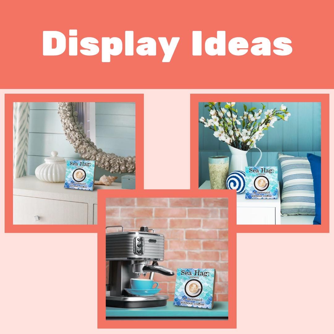 Funny Mermaid Coffee Sign: Sea Hag Wooden Decor, Beach House Gift