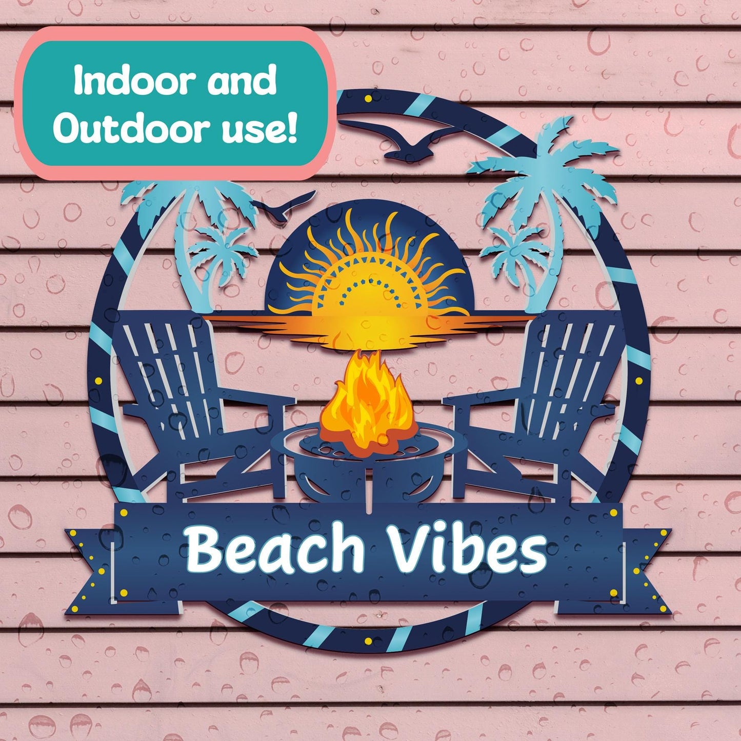 Custom Coastal Sign: Beach House Fire Pit Decor - 36" Nautical Wall Art