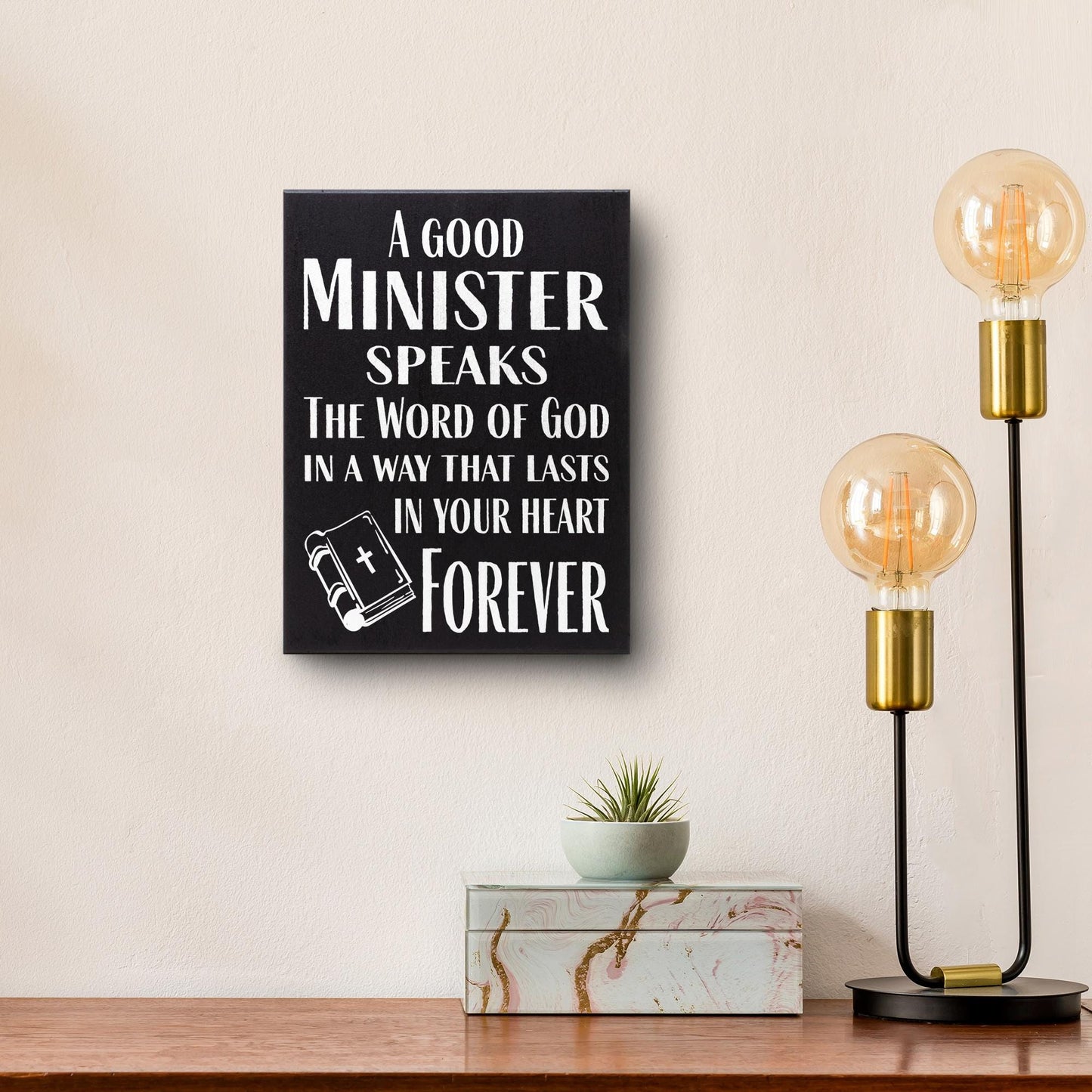 Minister Appreciation Gift: Farmhouse Wood Sign, Religious Quote Decor