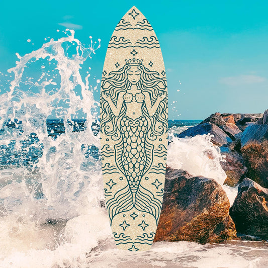 Mermaid Surfboard Wall Art: Weatherproof Coastal Beach House Decor