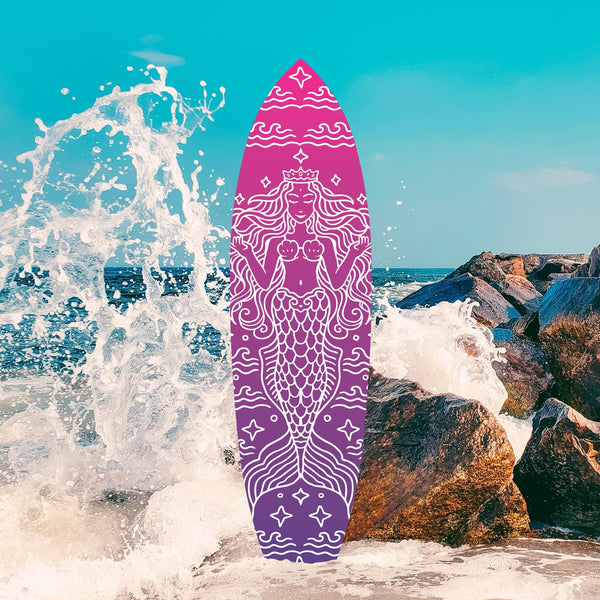 Mermaid Surfboard Wall Art | JennyGems | Whimsical Coastal Decor, Beach House Sign, Indoor Outdoor PVC