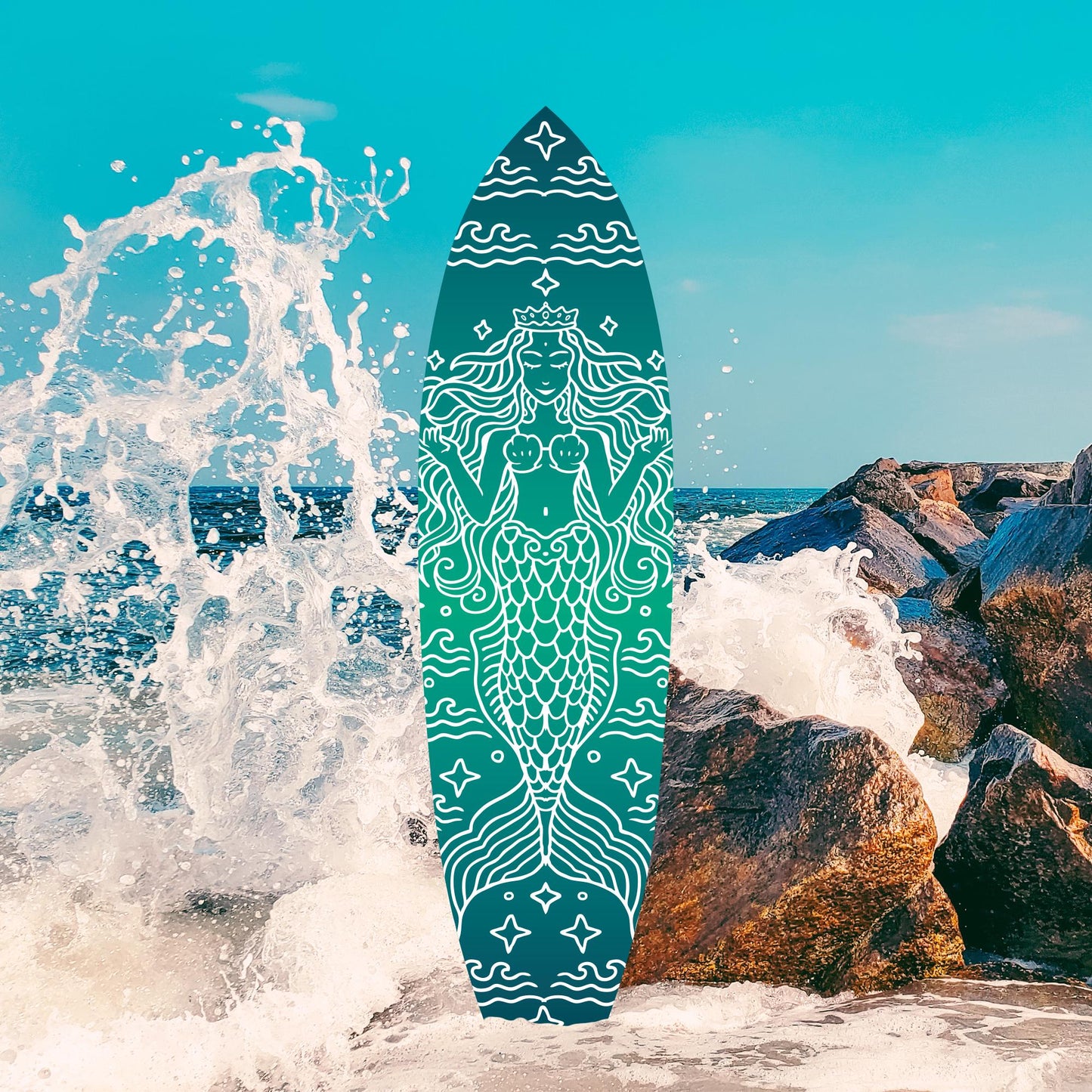 Mermaid Surfboard Sign: Weatherproof Coastal Decor, Beach House Art (3 Foot)