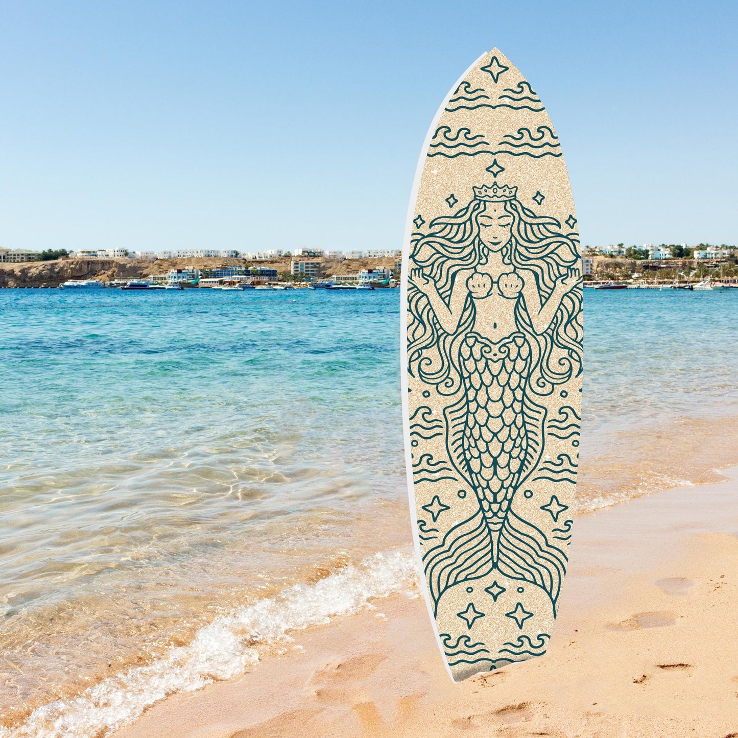 Mermaid Surfboard Wall Art: Weatherproof Coastal Beach House Decor