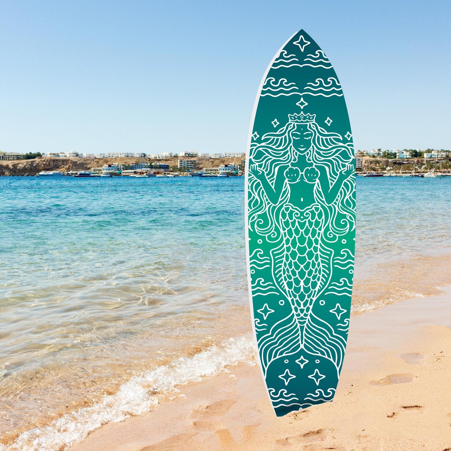 Mermaid Surfboard Sign: Weatherproof Coastal Decor, Beach House Art (3 Foot)