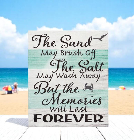 Sand Salt Memories Sign: Coastal Beach House Decor