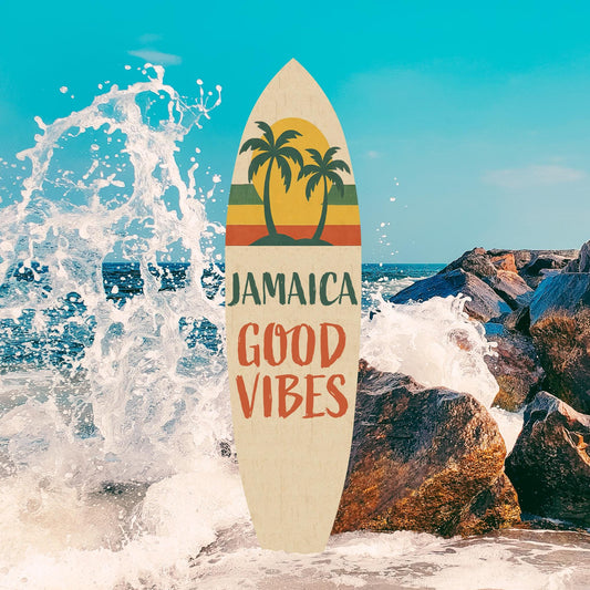 Jamaica Good Vibes Surfboard Wall Art: Tropical Beach House Decor