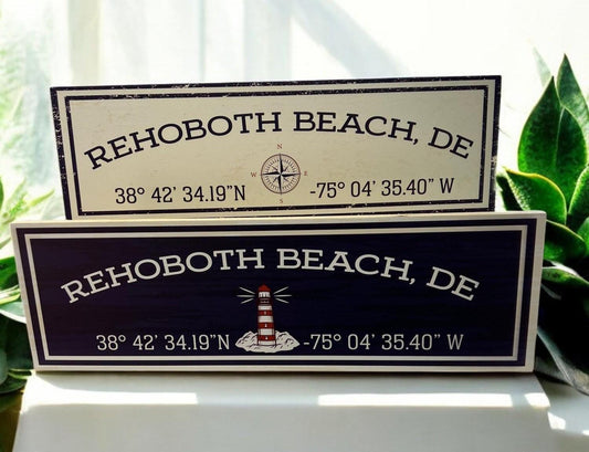 Rehoboth Beach Coordinates Sign: Nautical Coastal Decor