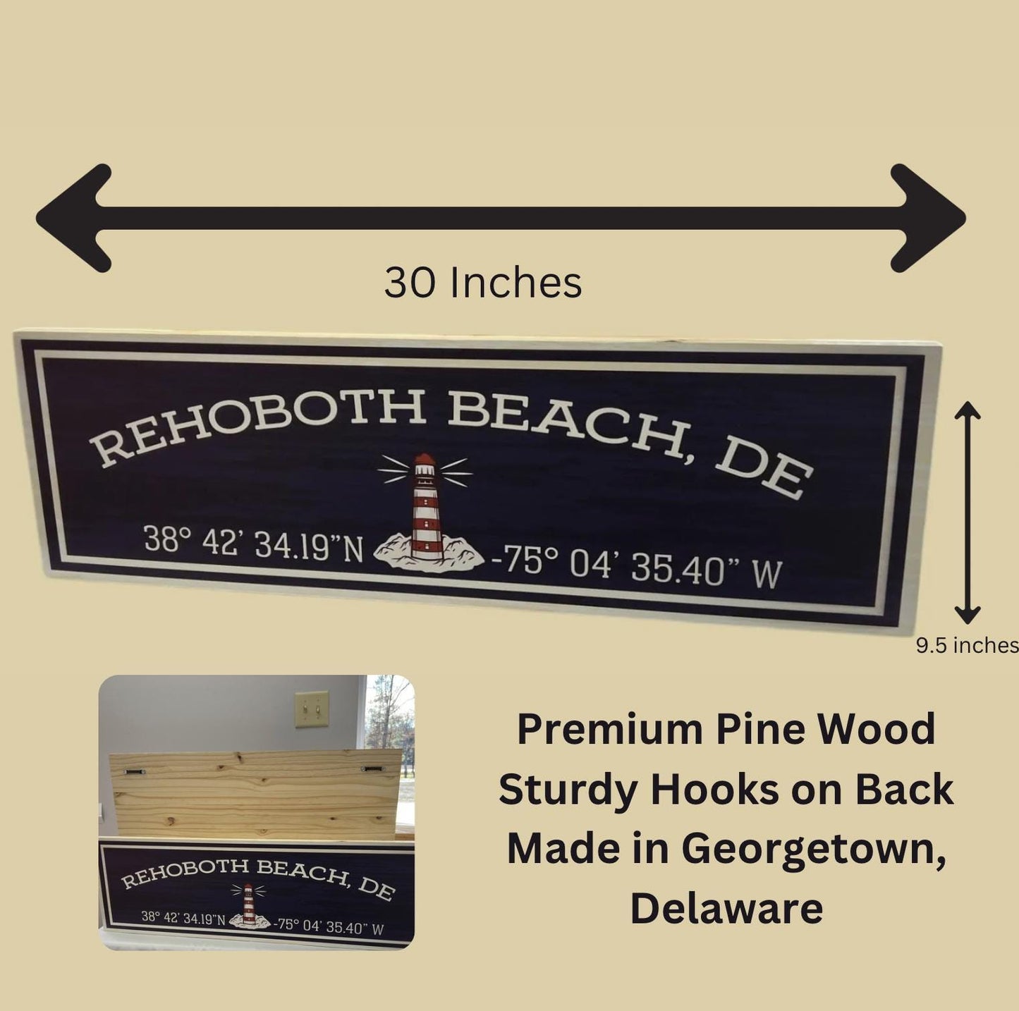 Rehoboth Beach Coordinates Sign: Nautical Coastal Decor