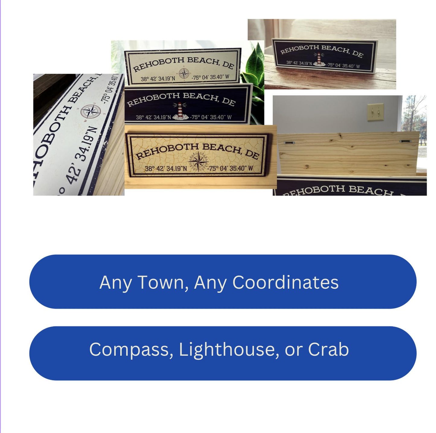 Rehoboth Beach Coordinates Sign: Nautical Coastal Decor