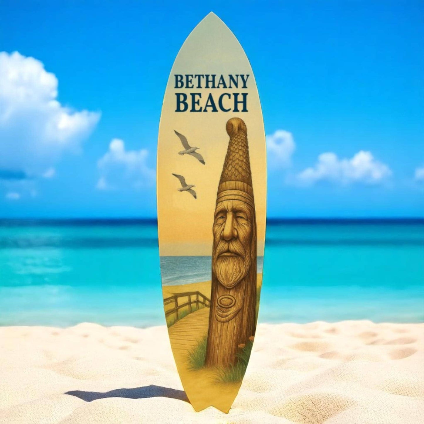 Bethany Beach Surfboard Wall Art: Coastal Lighthouse Decor, Weatherproof PVC