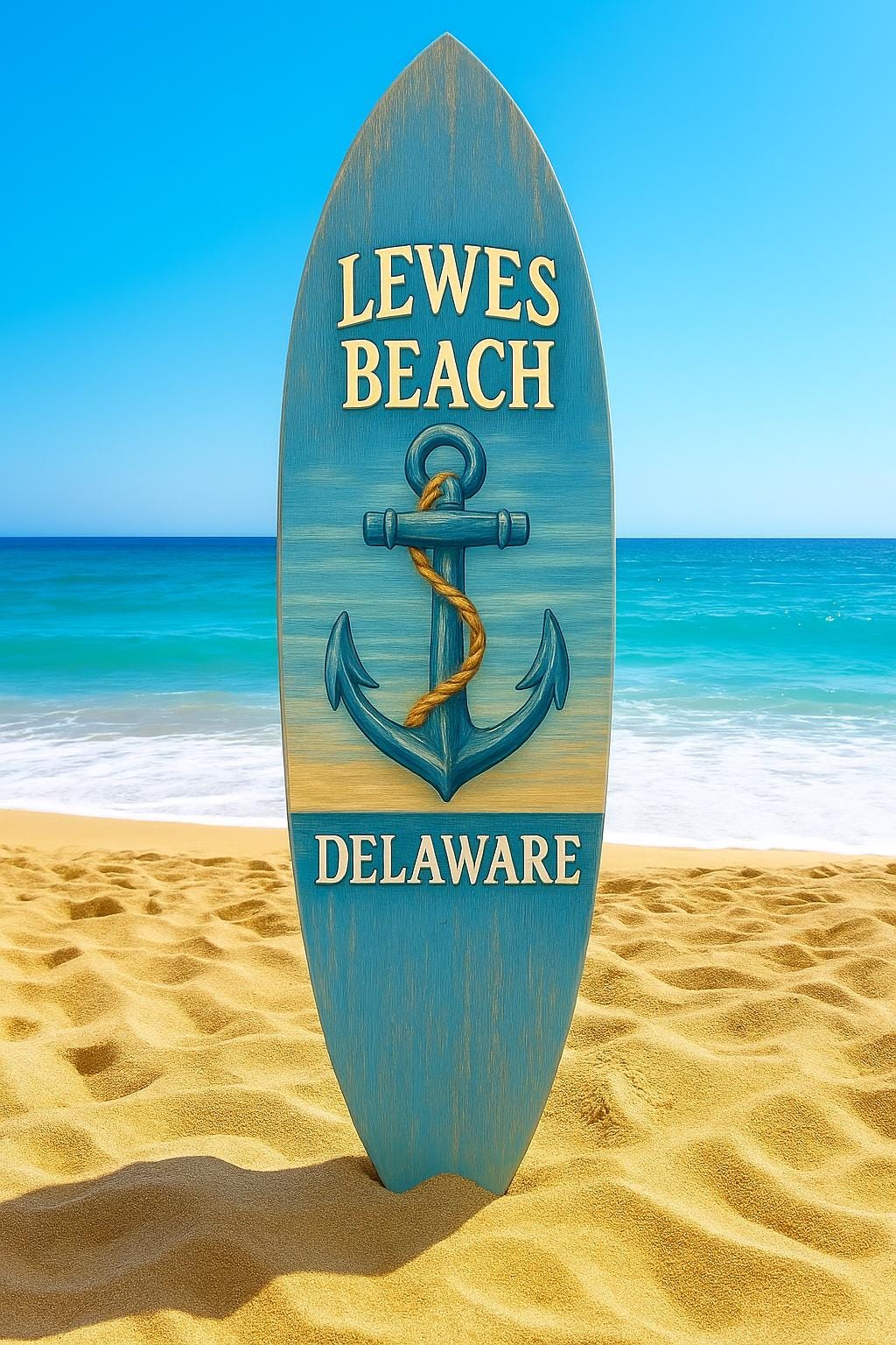 Lewes Beach Delaware Surfboard Sign: Coastal PVC Nautical Decor