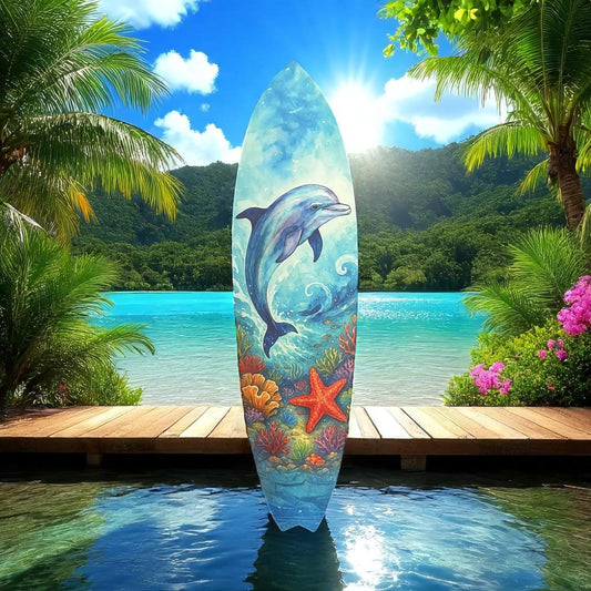 Dolphin Surfboard Wall Art: Coastal Beach House Decor