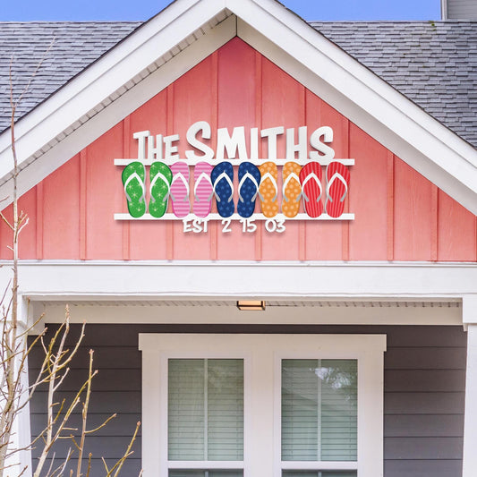 Personalized Flip Flop Family Sign: Coastal Beach House Decor