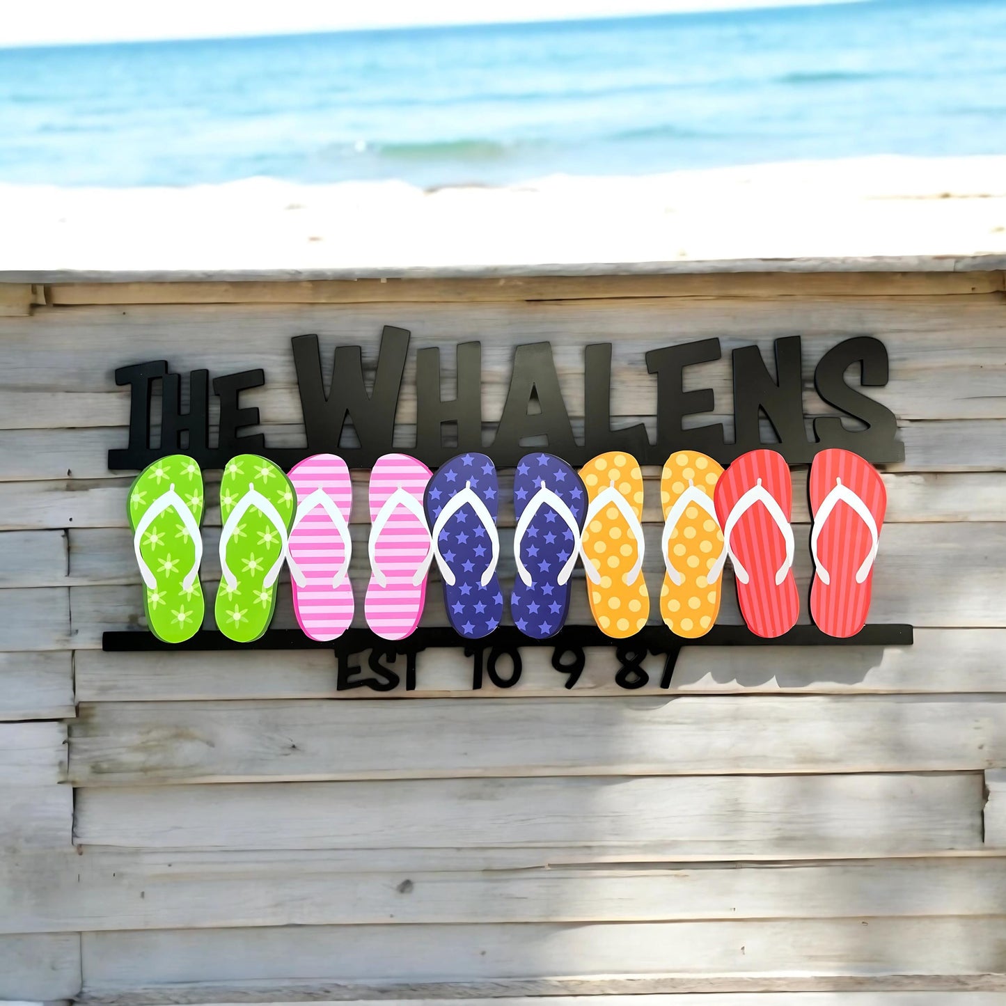 Personalized Flip Flop Family Sign: Coastal Beach House Decor
