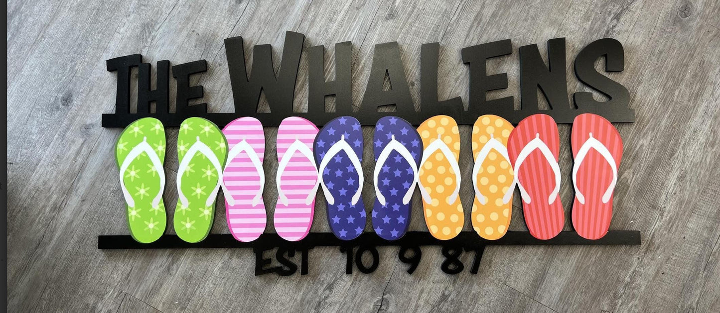 Personalized Flip Flop Family Sign: Coastal Beach House Decor