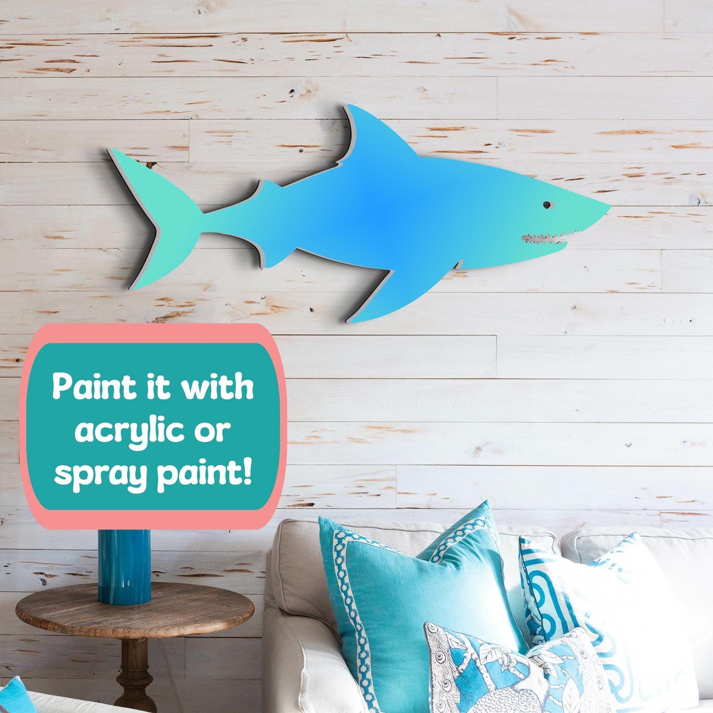 Shark Outdoor Sign Wall Decor: Nautical Beach House Art, PVC