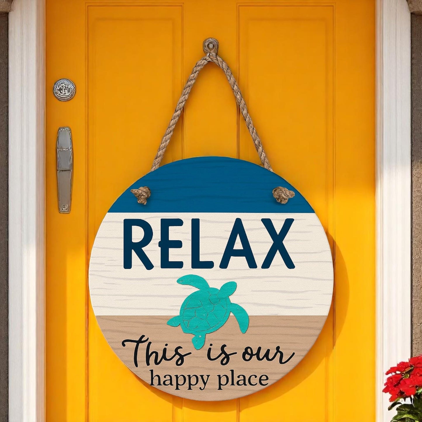 Turtle Door Hanger: 16" Coastal Beach House Decor, Nautical Rope