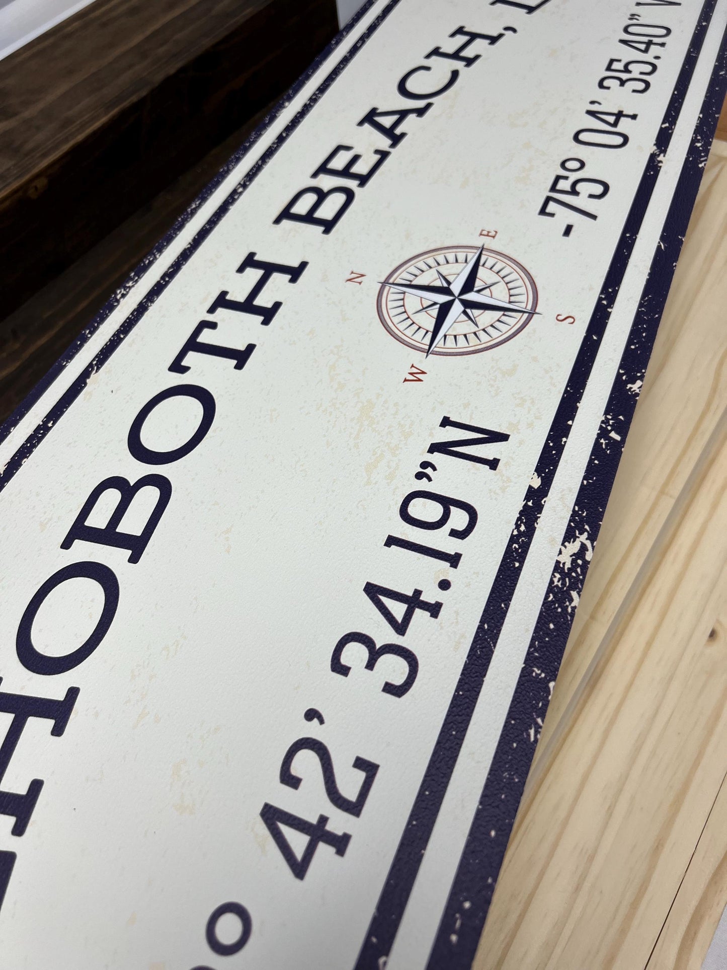 Rehoboth Beach Coordinates Sign: Nautical Coastal Decor