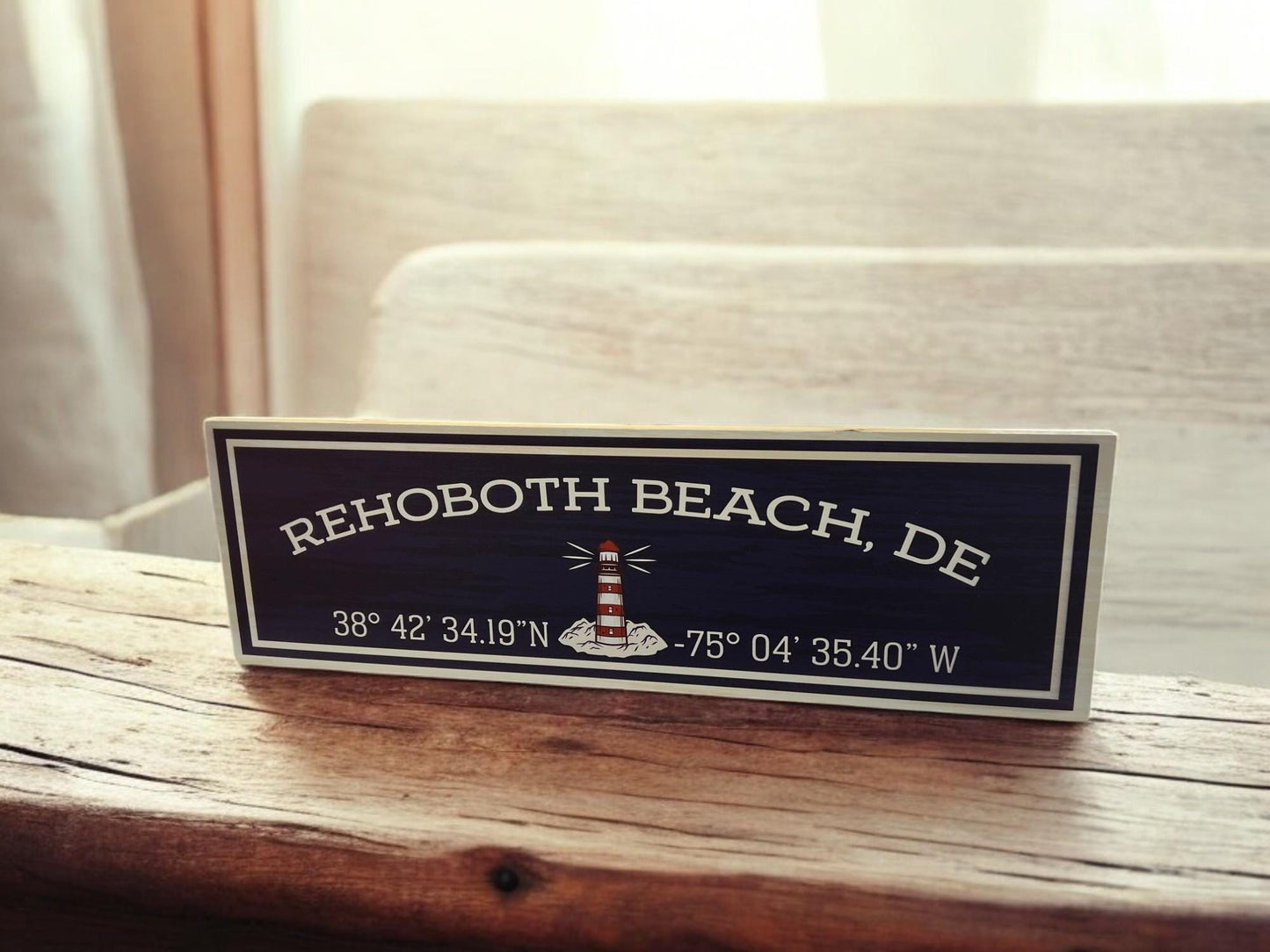 Rehoboth Beach Coordinates Sign: Nautical Coastal Decor