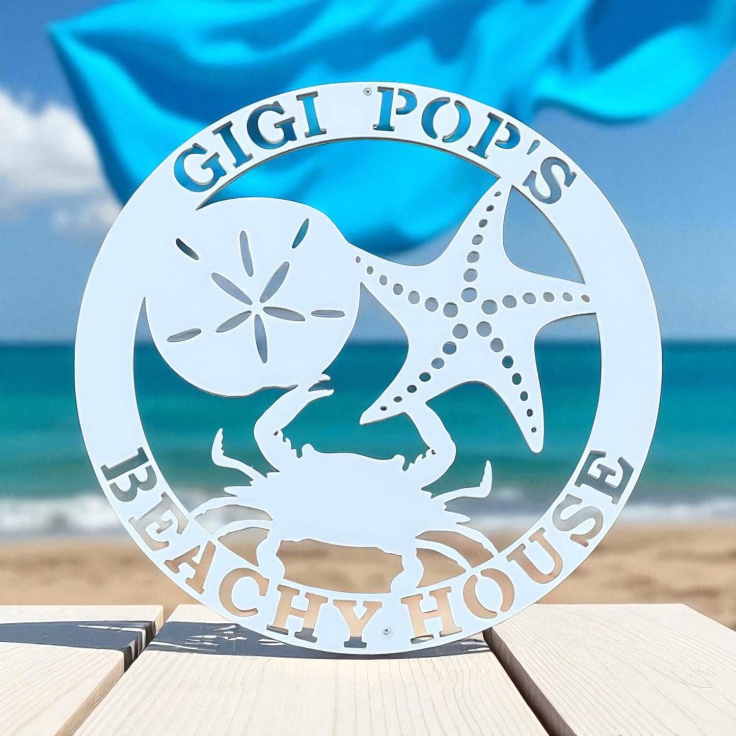 Custom Coastal Beach House Sign: 30" Round PVC Nautical Decor