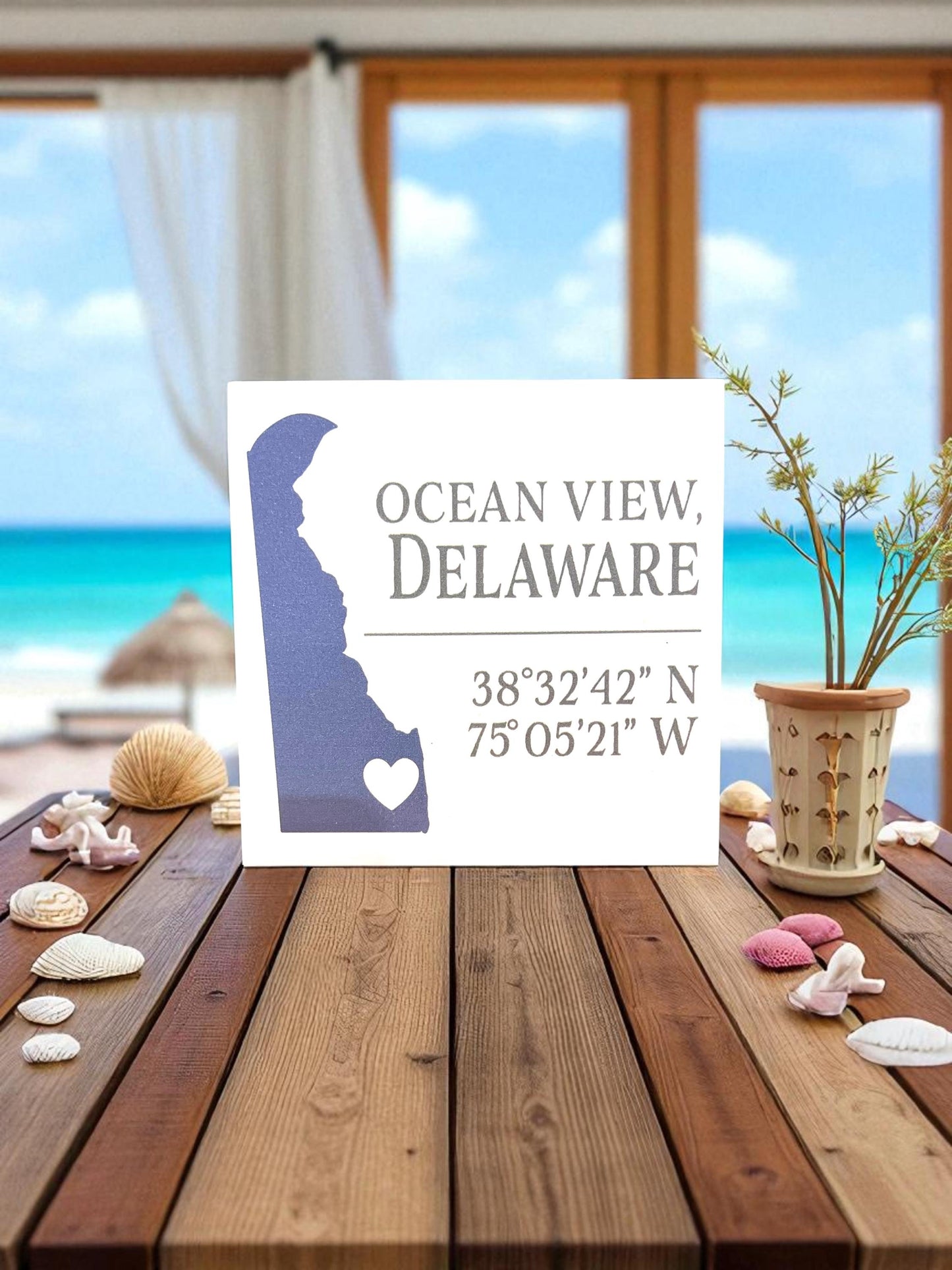 Ocean View Delaware Wood Sign: Coastal Beach House Decor, Handmade in USA