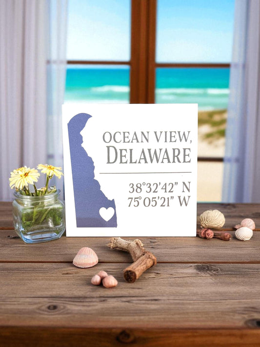 Ocean View Delaware Wood Sign: Coastal Beach House Decor, Handmade in USA