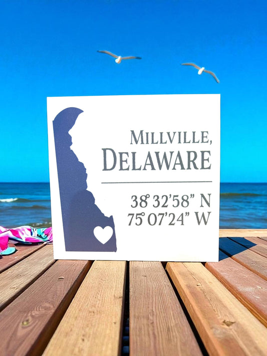 Millville Delaware Coordinates Sign: Coastal Wood Decor, Small Town Gift