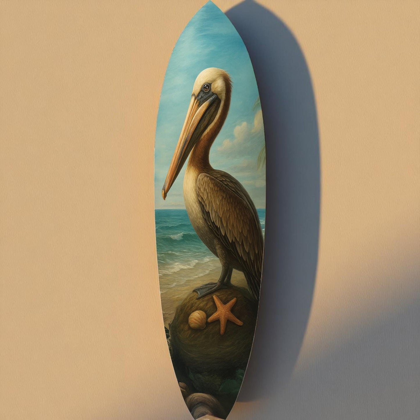 Pelican Surfboard Wall Art: Coastal Beach House Decor, Weatherproof PVC