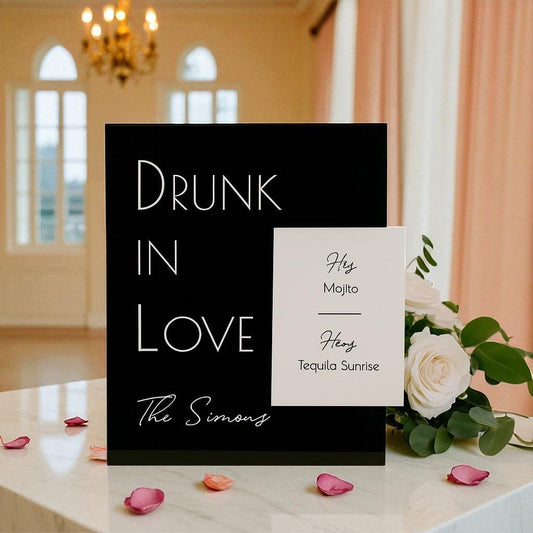 Glossy Acrylic Wedding Signature Drink Sign: 3D Minimalist Bar Menu