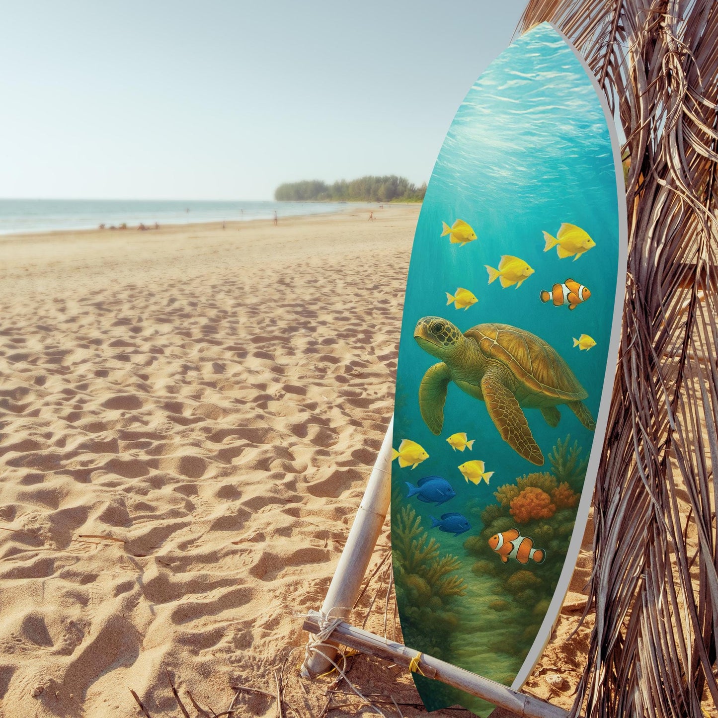 Sea Turtle Surfboard Wall Art: Ocean Theme, Weatherproof PVC