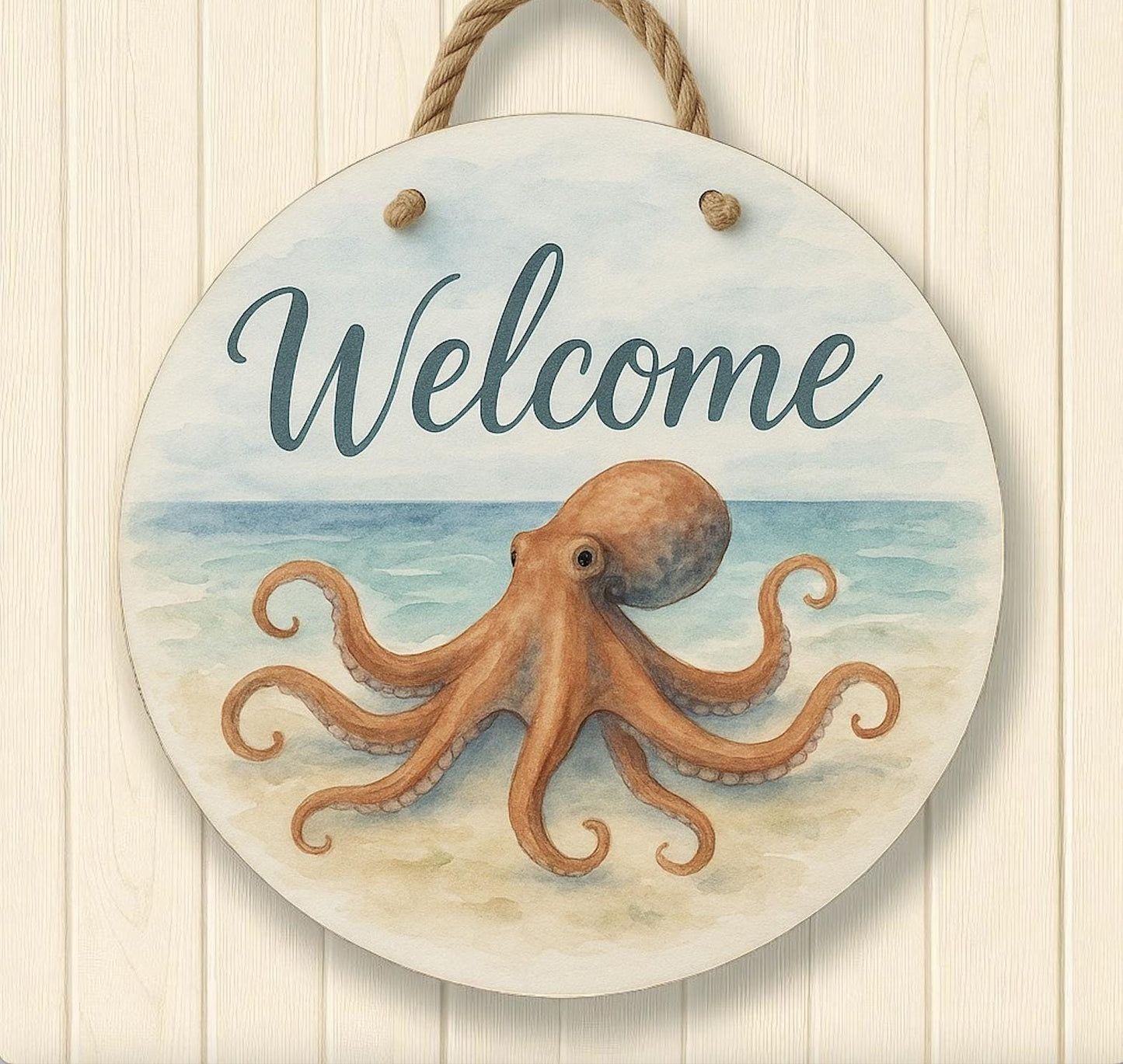 Octopus Welcome Door Hanger: Coastal Beach House Decor