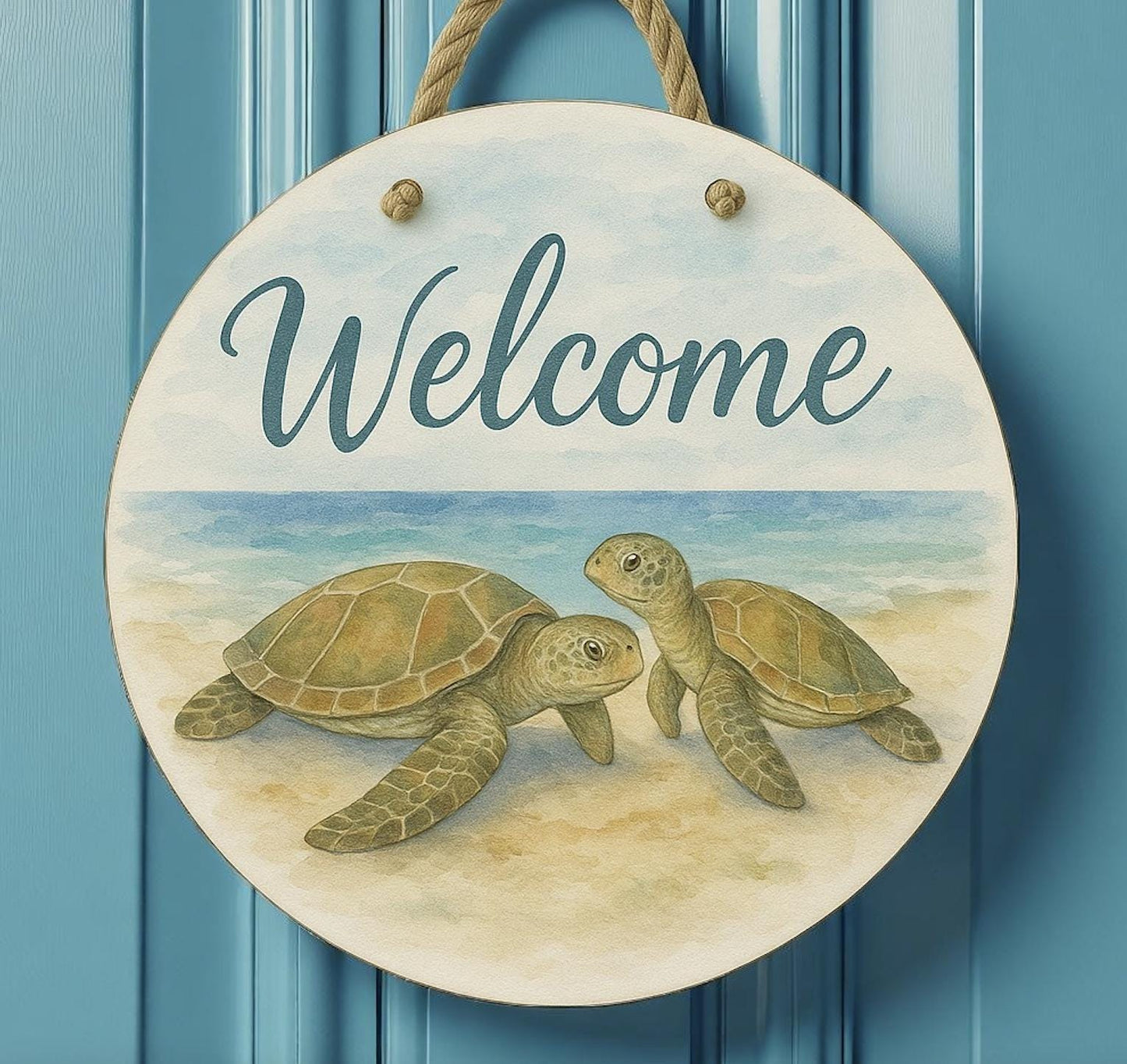Turtle Welcome Sign: Coastal Beach House Decor with Nautical Rope