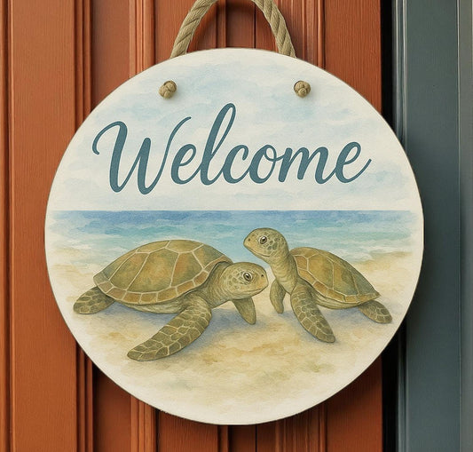 Turtle Welcome Sign: Coastal Beach House Decor with Nautical Rope