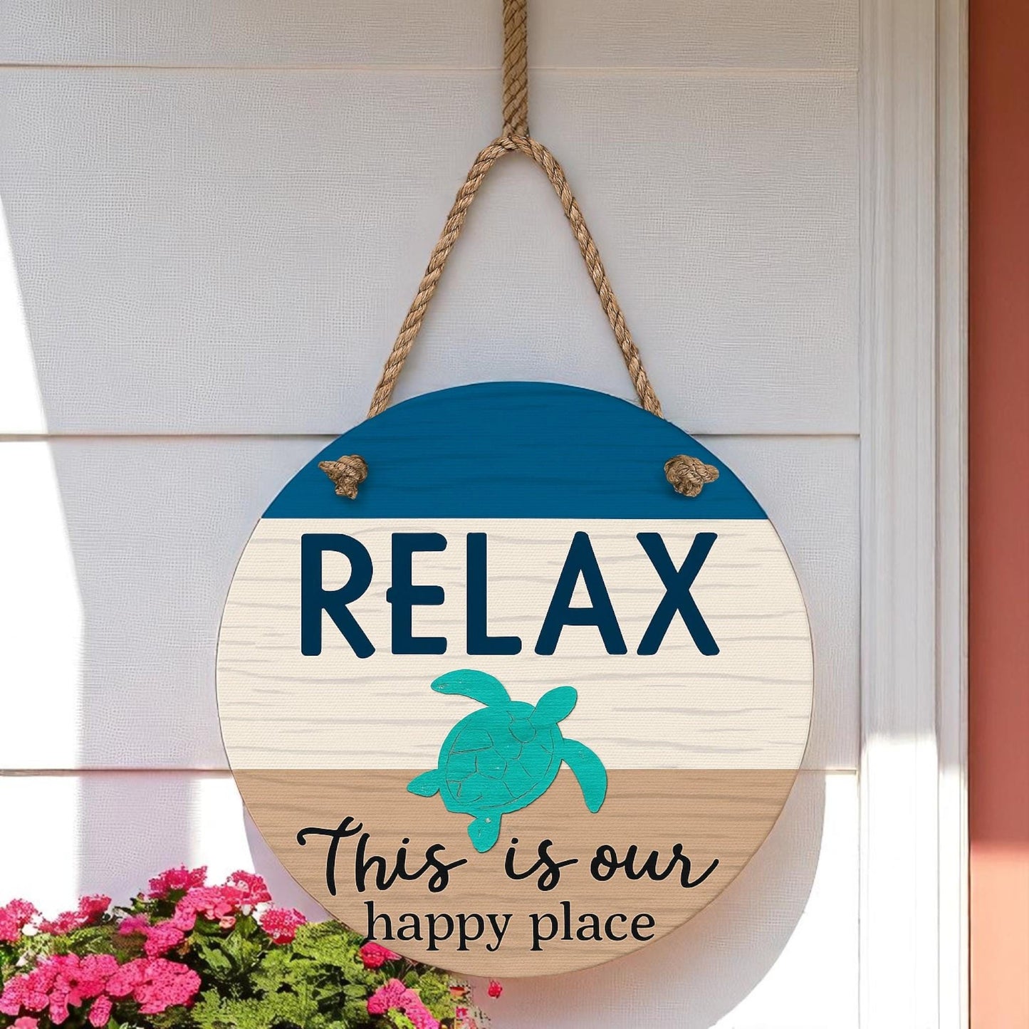 Turtle Door Hanger: 16" Coastal Beach House Decor, Nautical Rope