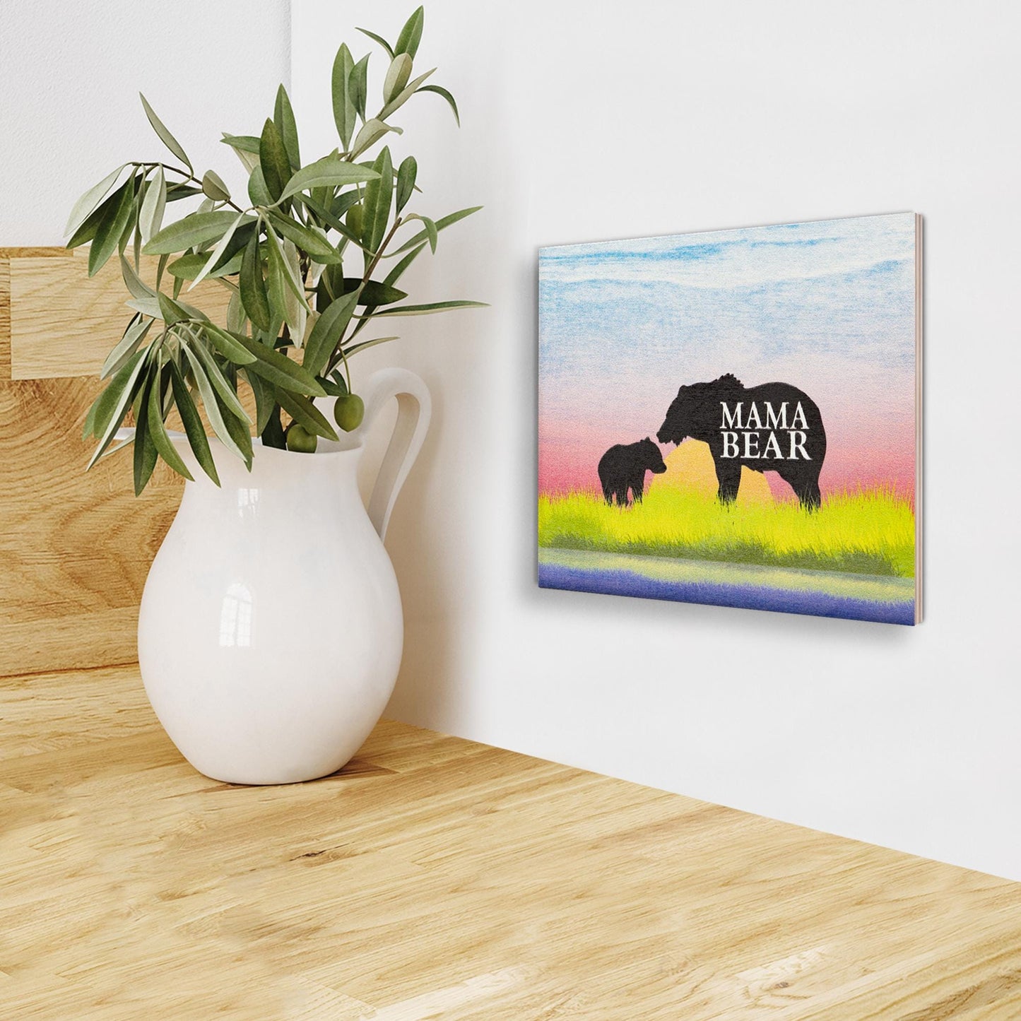 Mama Bear Gift Sign – Wooden Mama Bear Wall Art, Mom and Baby Bear Decor, Rustic Woodland Shelf Sitter, Mother's Day Gift