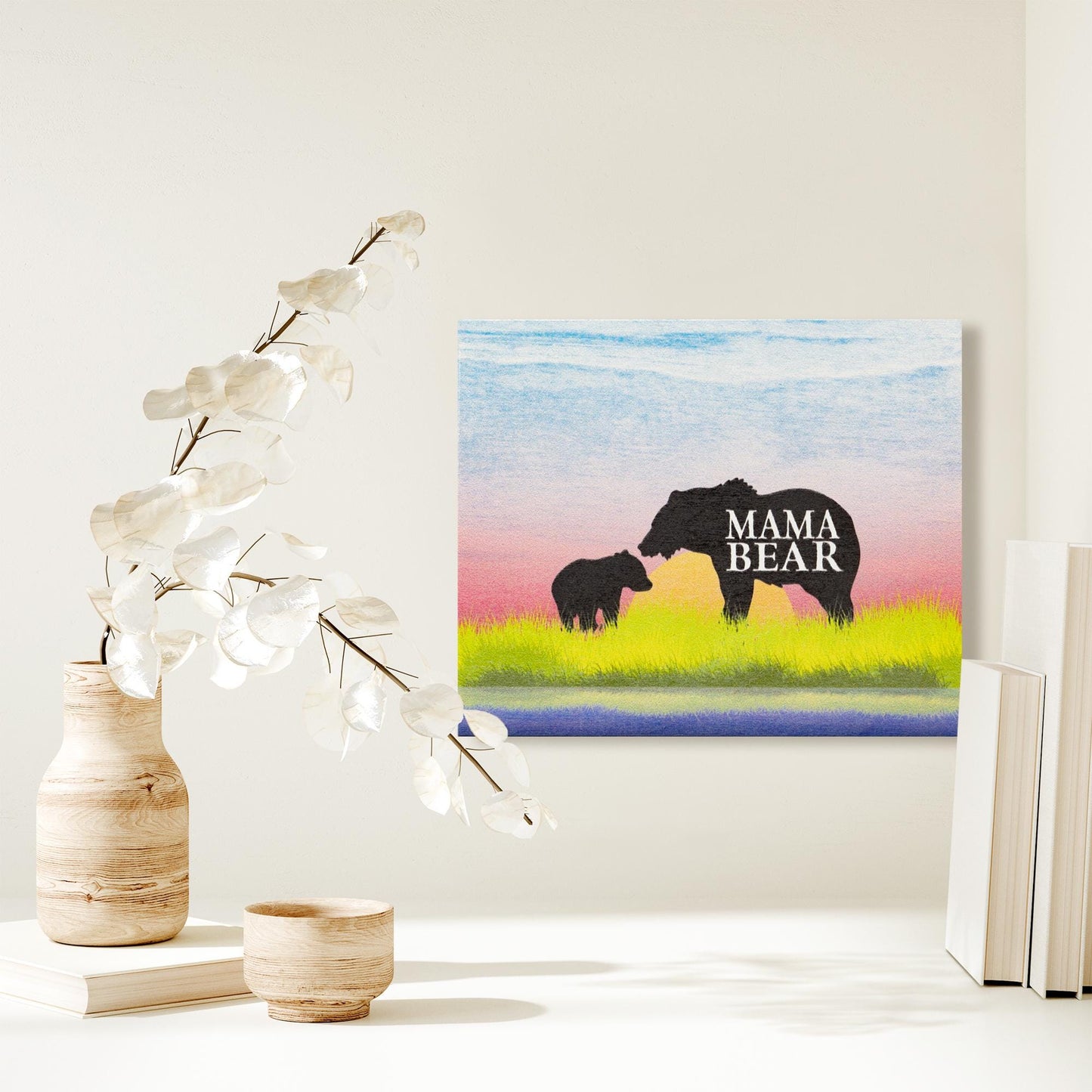 Mama Bear Gift Sign – Wooden Mama Bear Wall Art, Mom and Baby Bear Decor, Rustic Woodland Shelf Sitter, Mother's Day Gift