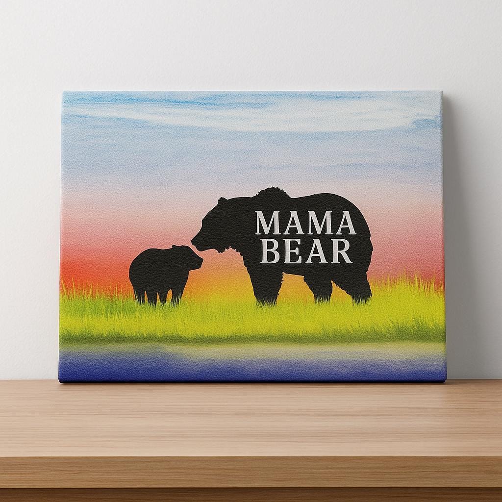 Mama Bear Gift Sign – Wooden Mama Bear Wall Art, Mom and Baby Bear Decor, Rustic Woodland Shelf Sitter, Mother's Day Gift