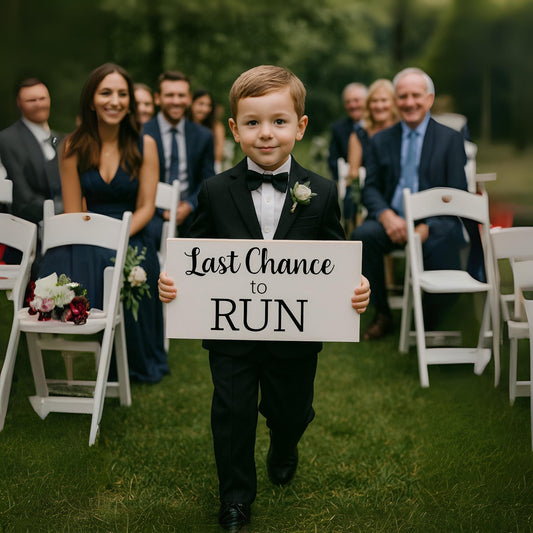 Funny Wedding Sign: Last Chance to Run - Rustic Ring Bearer Prop