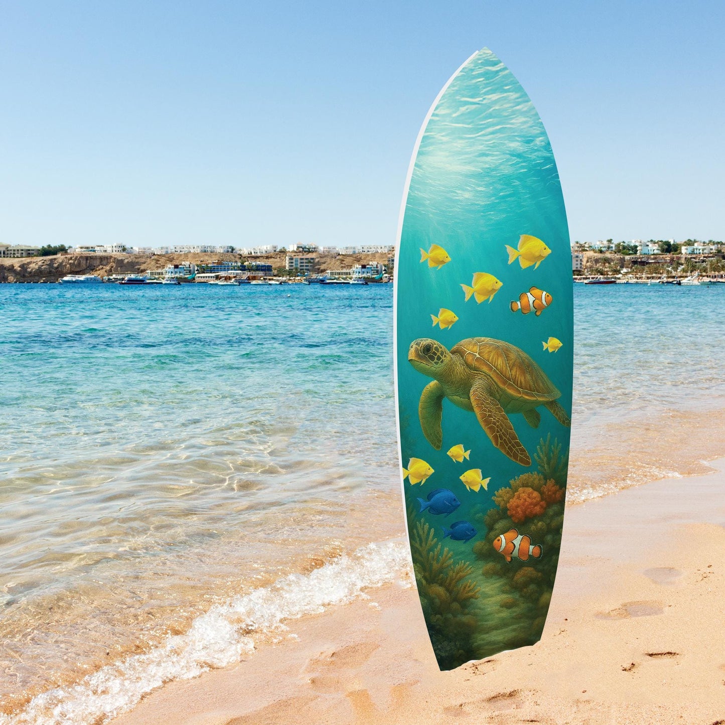 Sea Turtle Surfboard Wall Art: Ocean Theme, Weatherproof PVC