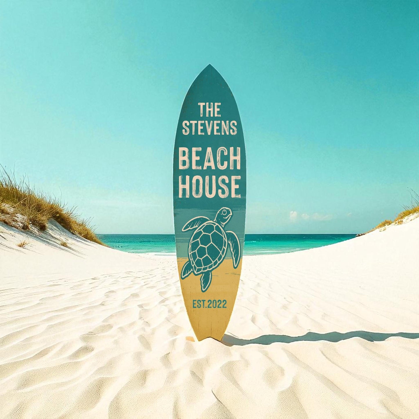 Personalized Turtle Beach House Surfboard Sign: Coastal Nautical Decor