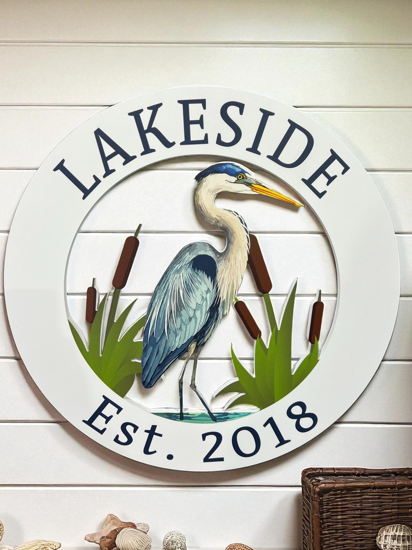 Custom Coastal Heron Sign: Personalized Beach House PVC Decor