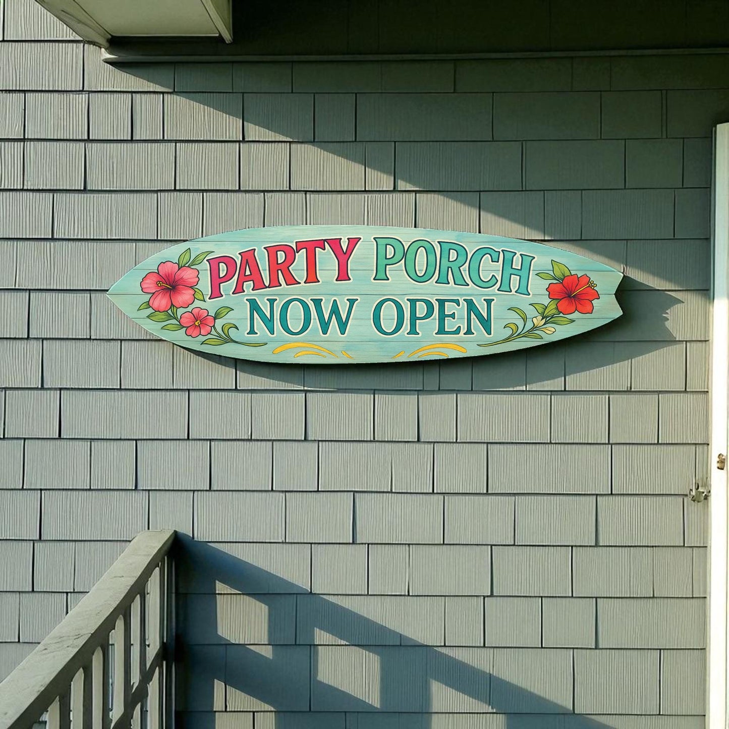 Party Porch Surfboard Sign: Coastal Beach House Decor