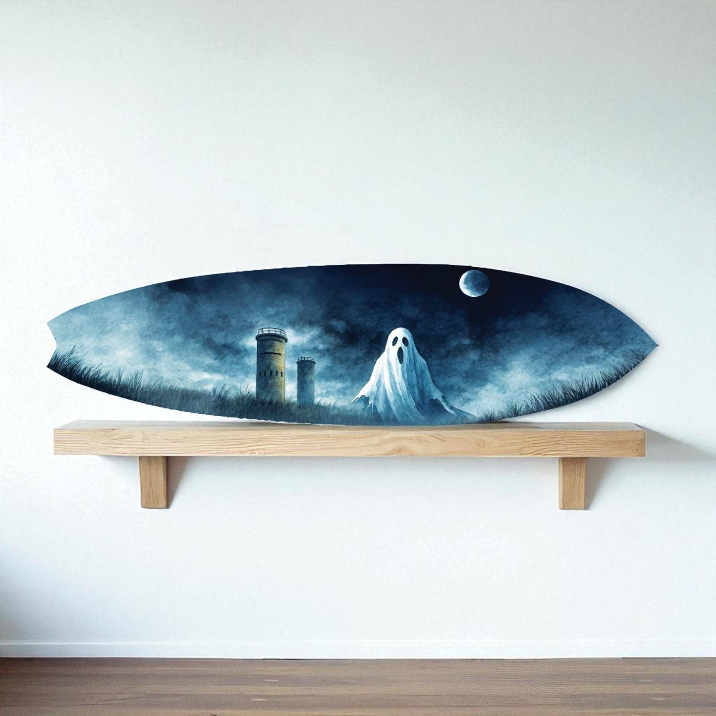 Haunted Cape Henlopen Tower Surfboard: Spooky Delaware Coastal Art