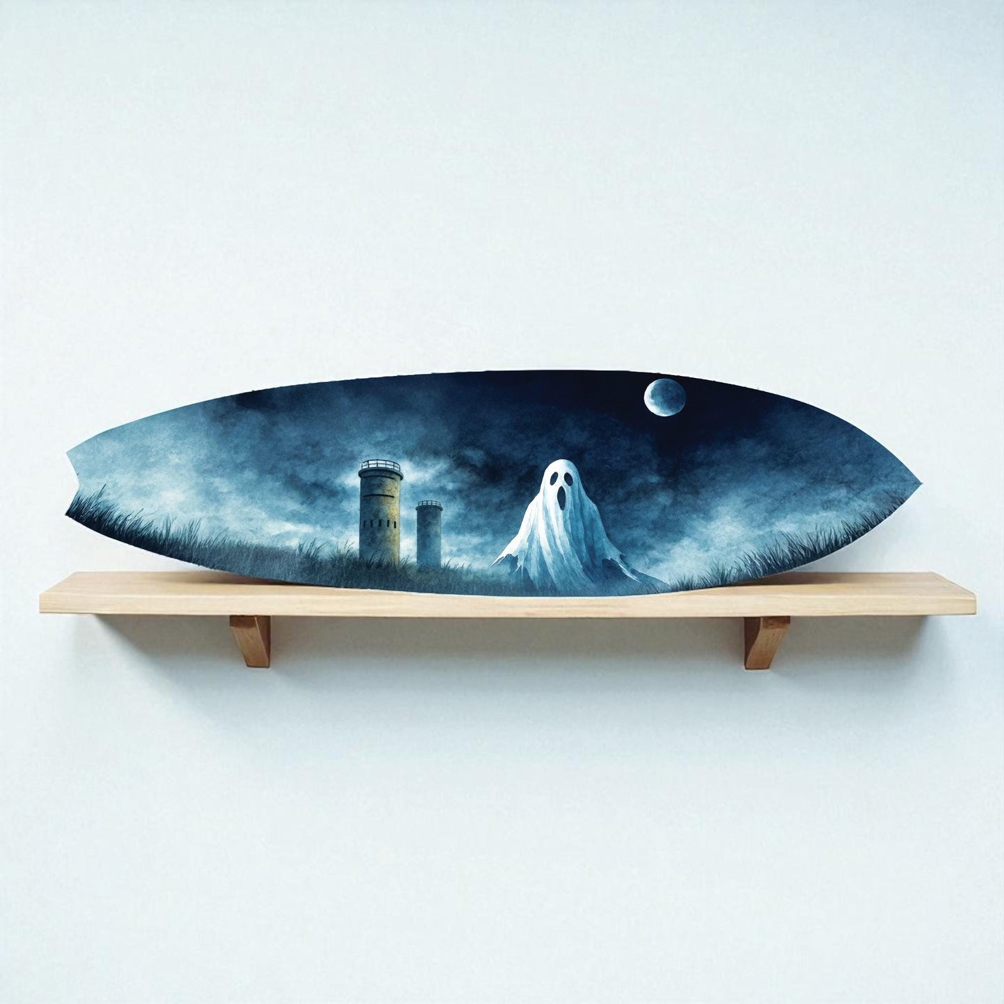 Haunted Cape Henlopen Tower Surfboard: Spooky Delaware Coastal Art